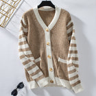 Women's Striped Loose Button Sweater Khaki