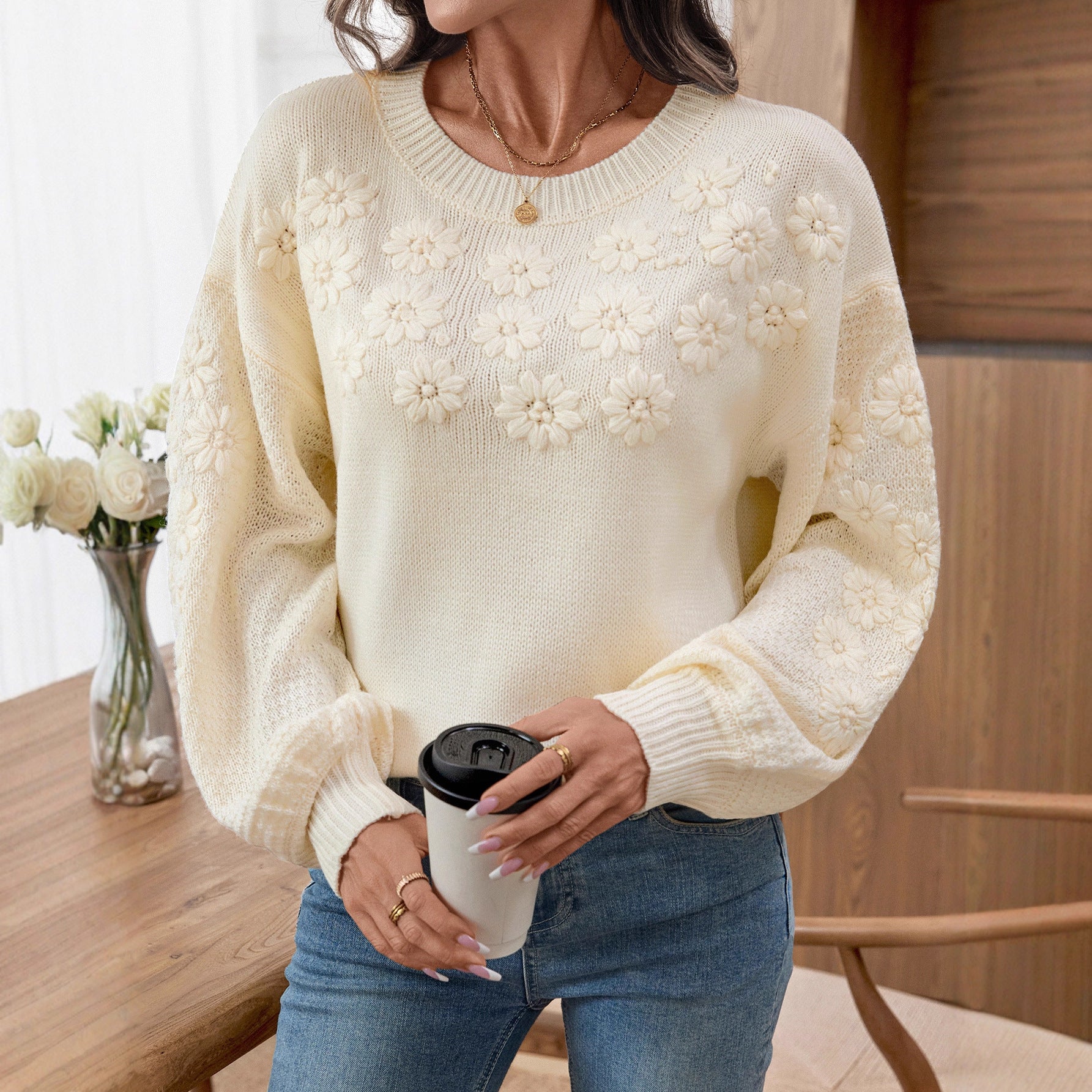 Women's Three-dimensional Small Chrysanthemum Pullover