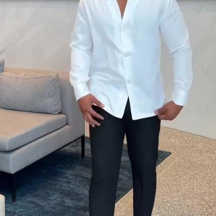 White Long Notch Button-down Shirt