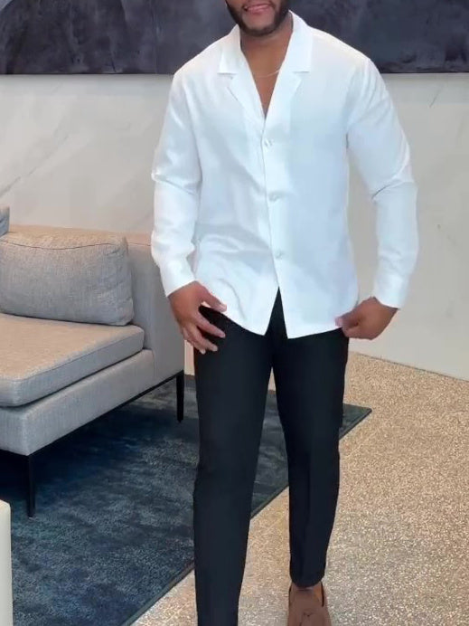 White Long Notch Button-down Shirt