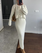 SS Cardigan & Skirt Suit White
