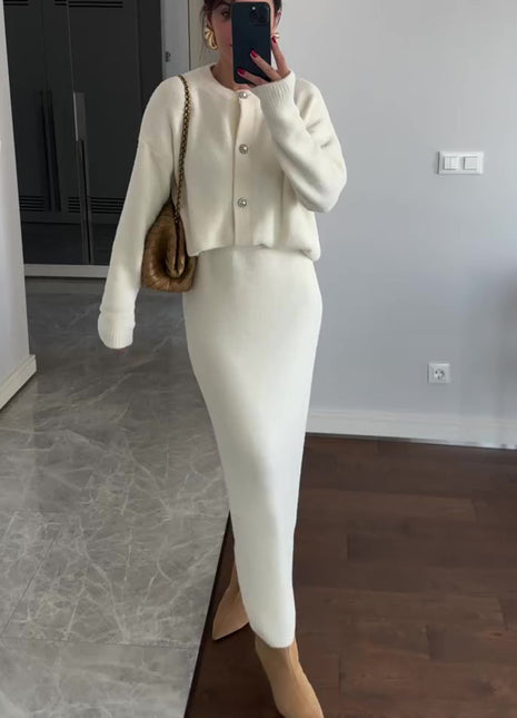 SS Cardigan & Skirt Suit White