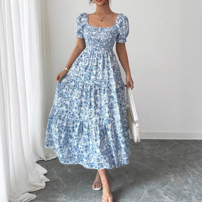 Elegant Idle Style Printed Dress Blue