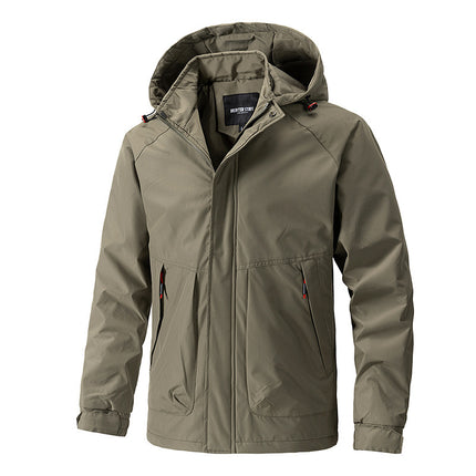 Men's Outdoor Casual Hooded Shell Jacket Khaki
