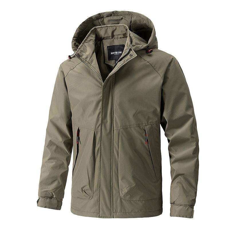 Men's Outdoor Casual Hooded Shell Jacket Khaki H