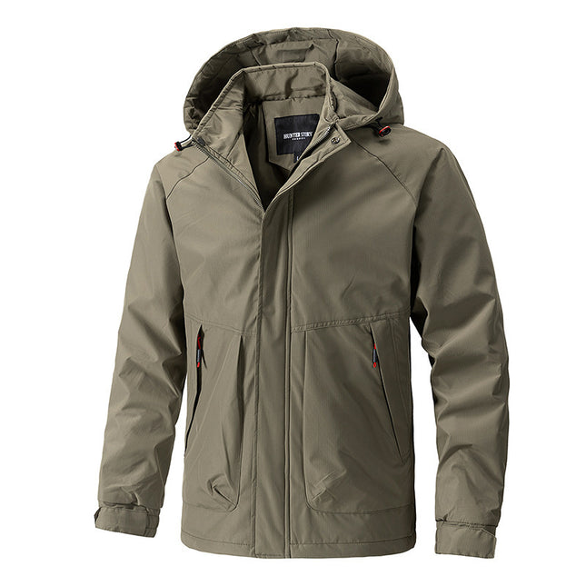 Men's Outdoor Casual Hooded Shell Jacket Khaki