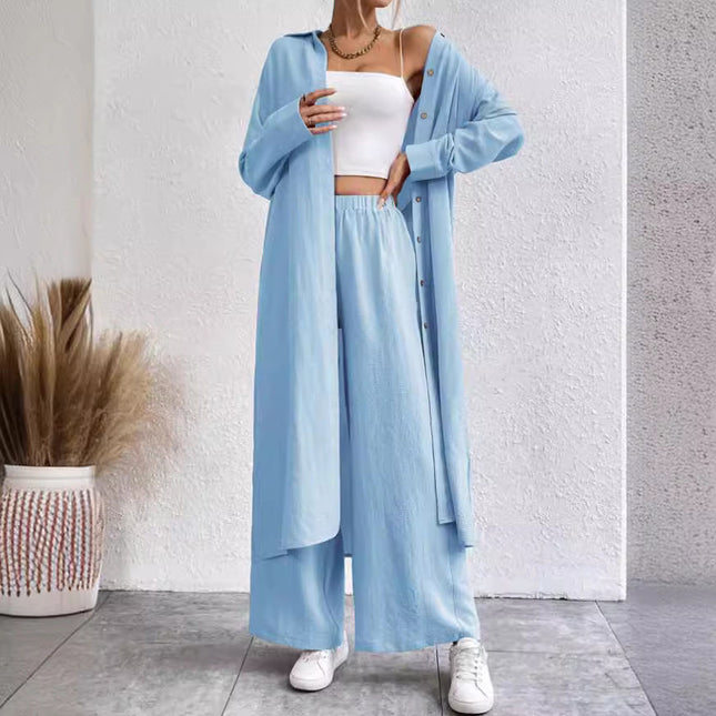 women's Long Shirt Wide Leg Pants Two-piece Set