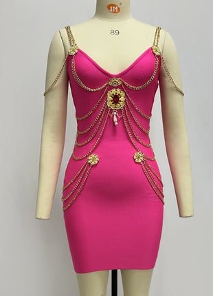 SS Gold Chain Dress Pink