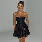 Tube Top Lace Dress With Back Bow-knot Black