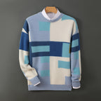 Cashmere Sweater Loose Round Neck Multicolor Blue