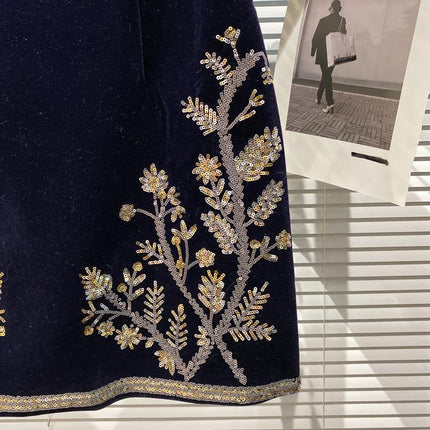 Women's Leaf Embroidered Velvet Suit
