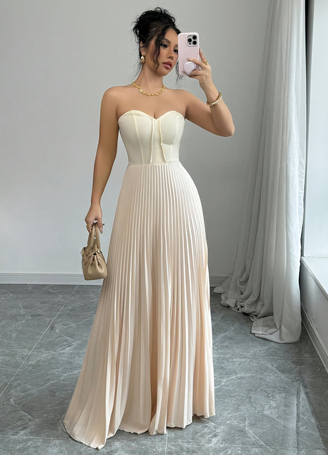 Women's French Tube Top Elegant Dress Apricot