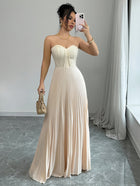 Women's French Tube Top Elegant Dress Apricot