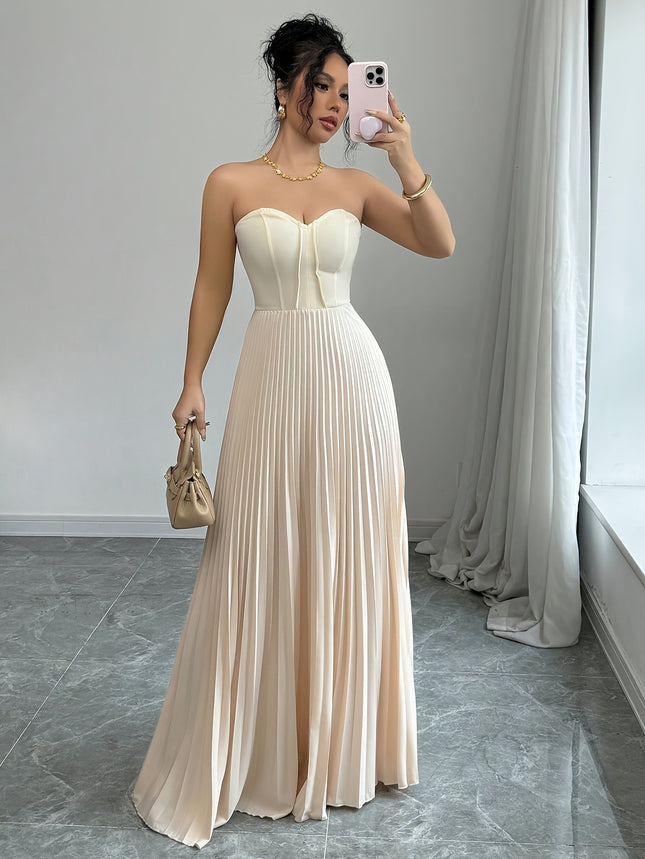 Women's French Tube Top Elegant Dress Apricot