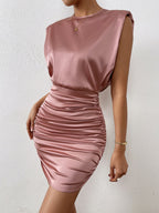Women's Padded Shoulder Sleeveless Sheath Elegant Dress