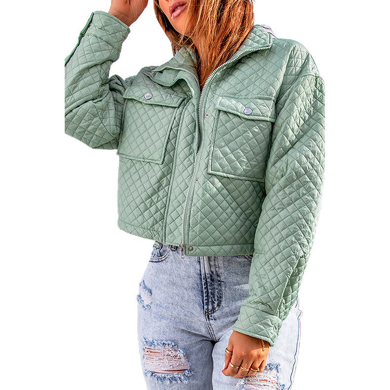 Women's Casual Zippered Cropped Jacket Green