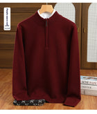 Men's Half Zipper Worsted Wool Sweater Wine red