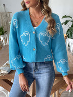 Halloween Loose Casual Button Sweater Blue