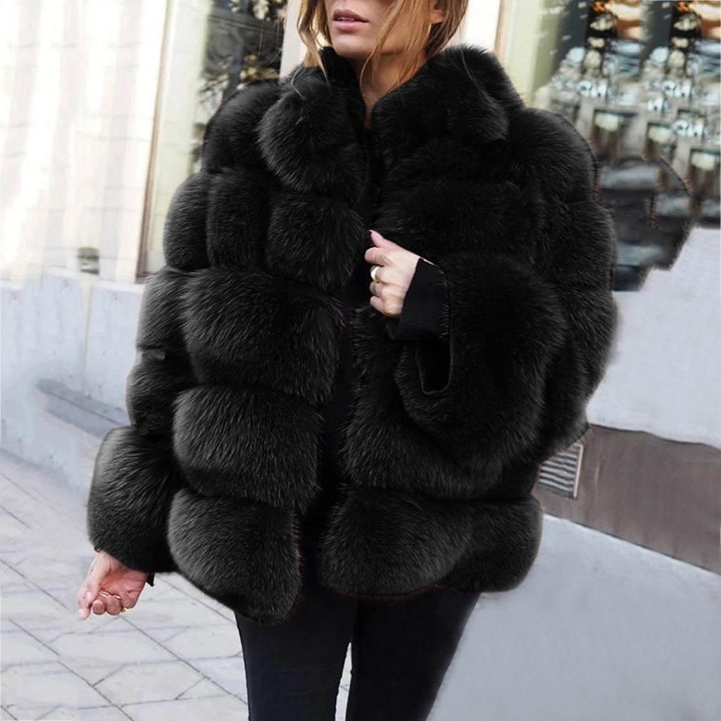 Women’s faux fur stitching jacket Black