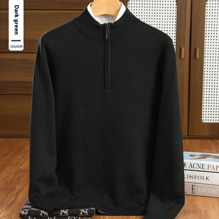 Men's Half Zipper Worsted Wool Sweater black
