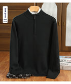 Men's Half Zipper Worsted Wool Sweater black