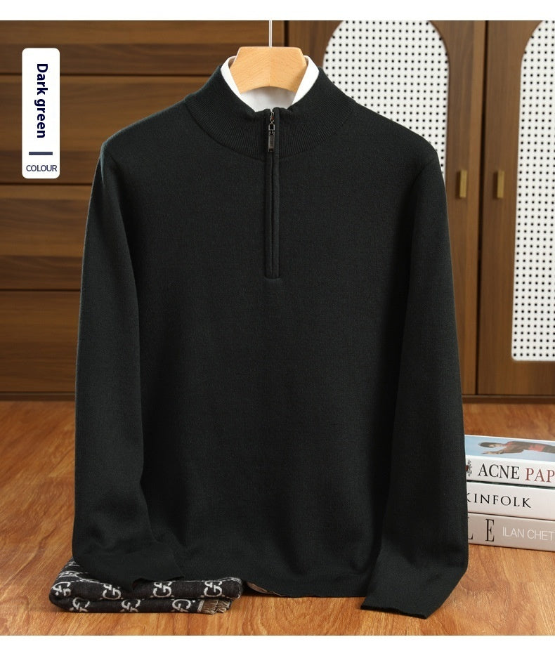 Men's Half Zipper Worsted Wool Sweater black