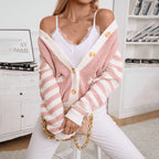 Women's Striped Loose Button Sweater