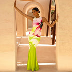 Women's Elegant Floral Print Dress Green S