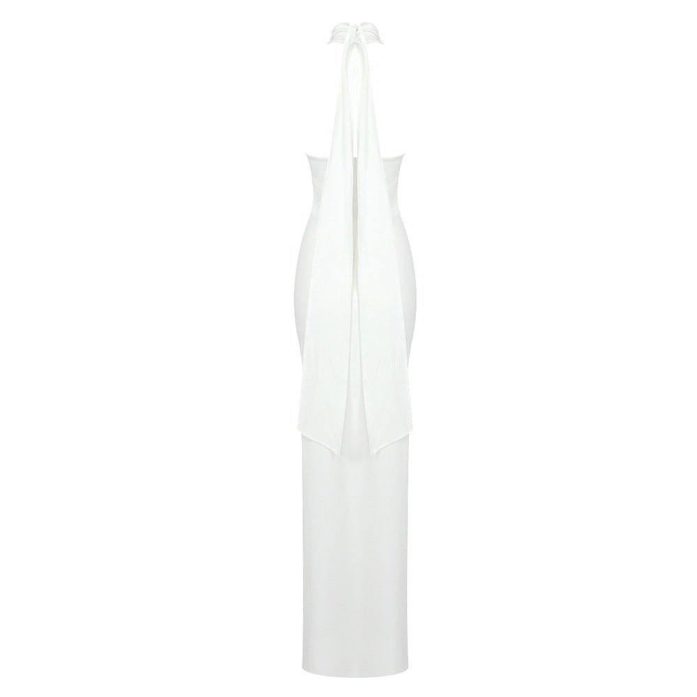 Wooden Ear Shoulder White One-piece Dress