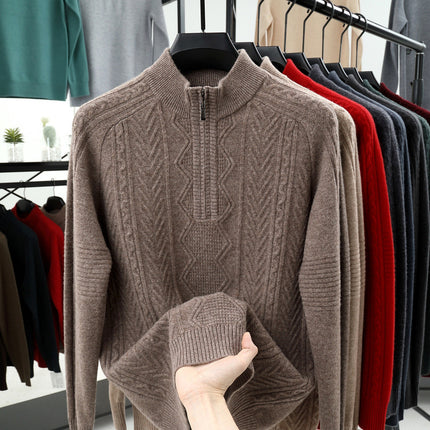 All Wool Men's Half Zipper Sweater Coffee