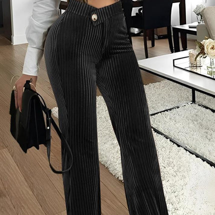Velvet Striped Casual Women's Pants Black