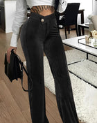 Velvet Striped Casual Women's Pants Black