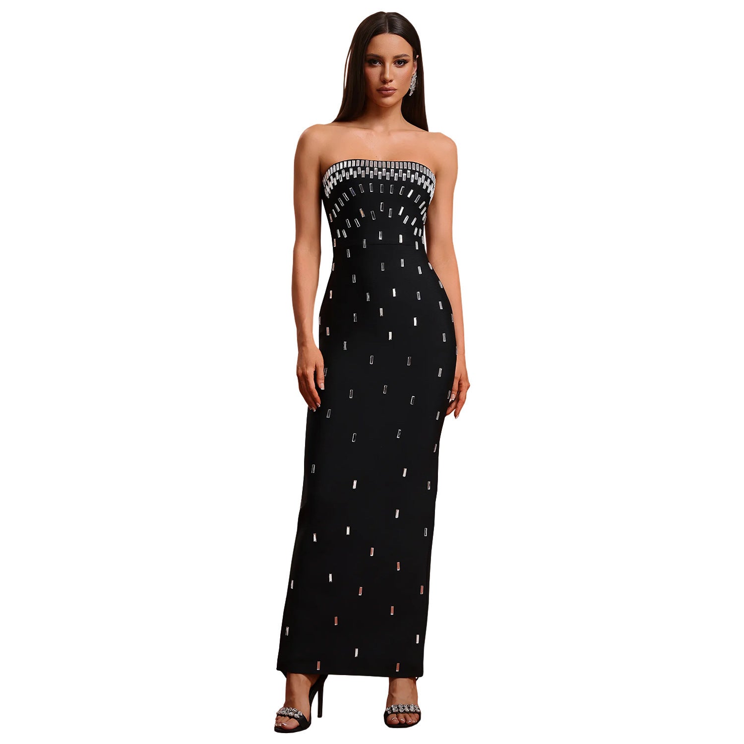 Women's Tube Drilling Backless Dress Black