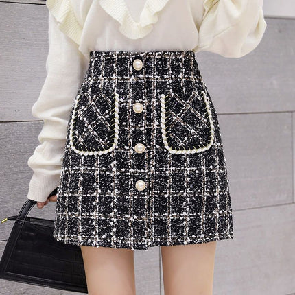 Women's High Waist Plaid Skirt Grey