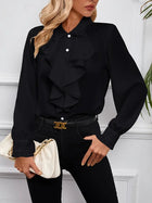 Women's Ruffled Laminated Decoration Shirt Black