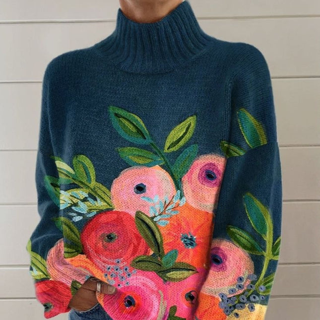 3D Color Matching Printed Turtleneck Sweater