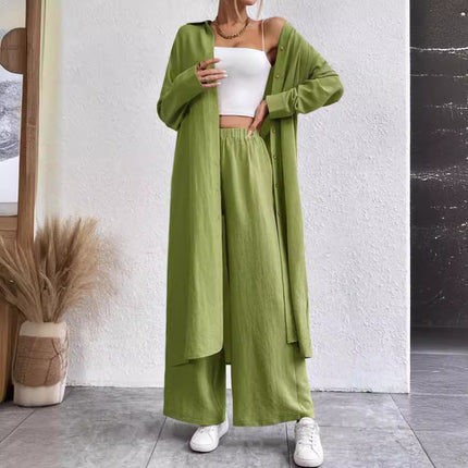 women's Long Shirt Wide Leg Pants Two-piece Set