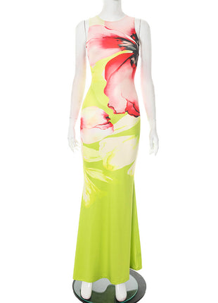 SS Floral Print Dress Green