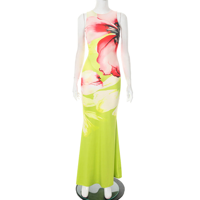 Women's Elegant Floral Print Dress Green