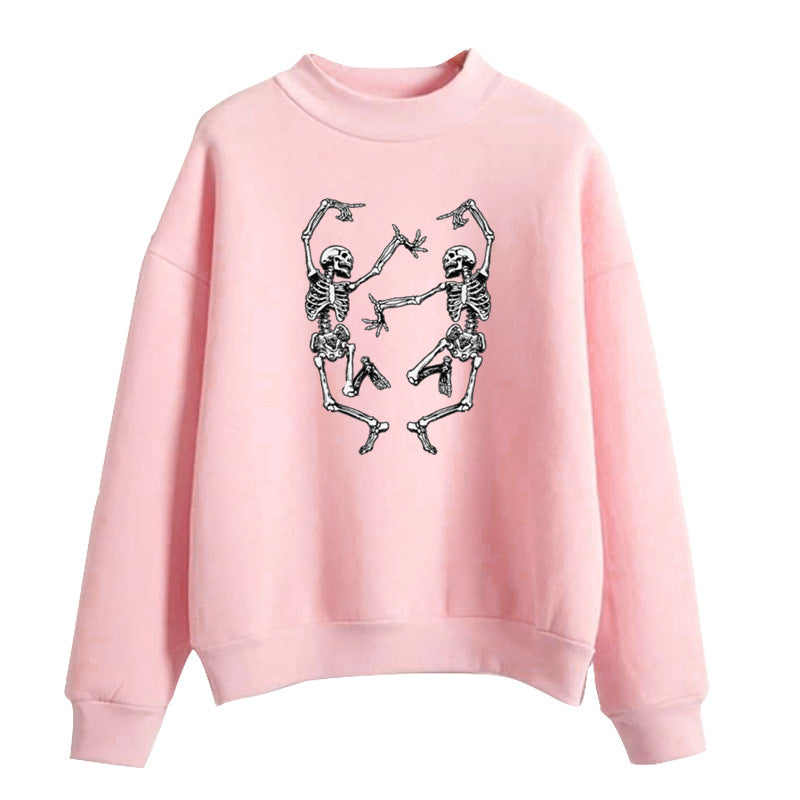 Halloween Dancing Skull Fun Print Pullover Pink