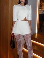 SS Crop Top & Shorts Set White