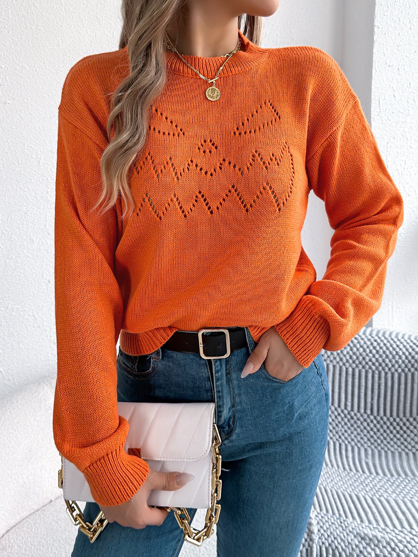 Halloween Hollow-out Lantern Pullover Orange