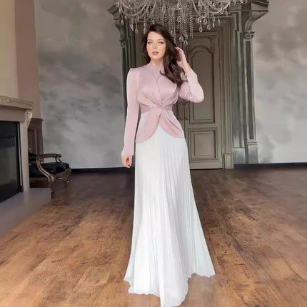 Contrast Color Pleated Dress