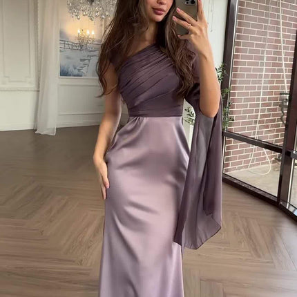 Elegant Single Slim Satin Dress pink gold