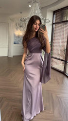Elegant Single Slim Satin Dress pink gold
