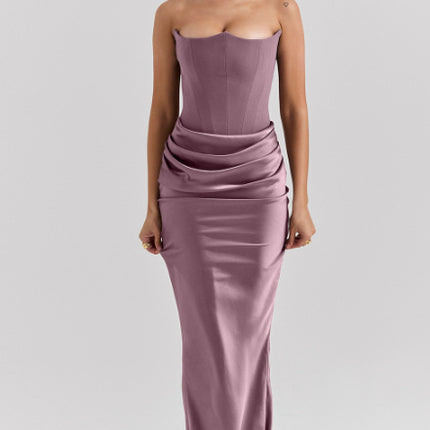 Women's Bandeau Backless Party Evening Dress Purple