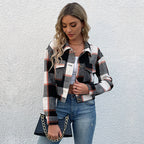 Plaid Lapel Cropped Jacket Black