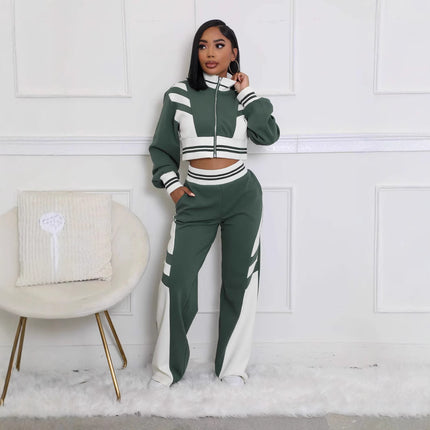 Women's Turtleneck Zipper Two-piece Green