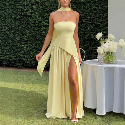 Sexy Backless Tube Top Split Dress