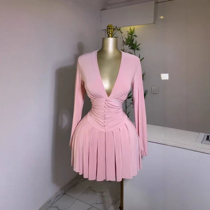 Women's French-Style Puff Sleeve V-Neck Mini Dress | 6 Colours